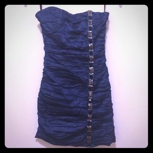 Sexy blue Bebe strapless dress
